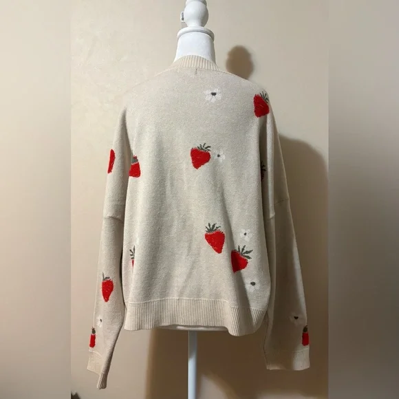 Cardigan Sweater strawberries women’s large originality long sleeve boxy - Picture 4 of 6
